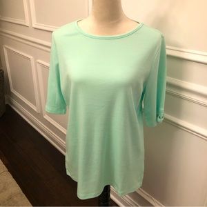 Quacker Factory Mint Elbow Length Top w/ Grommet Accent on Sleeve Medium…